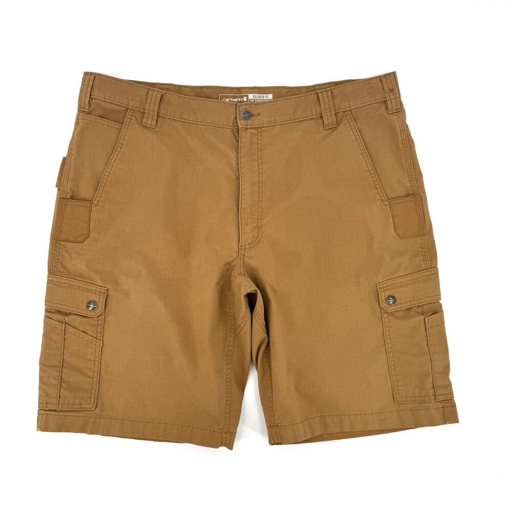 Carhartt Relaxed Cargo Work Shorts Mens 40 Brown Ripstop Mid Rise Quick Dry